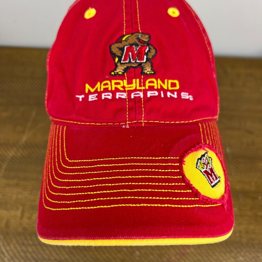 Maryland Terrapins Hat Red Yellow‎ Baseball Cap Spell Out Adjustable Strapback - Picture 10 of 10